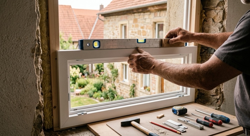 Präzises handwerkliches Arbeiten bei der Fenstermontage